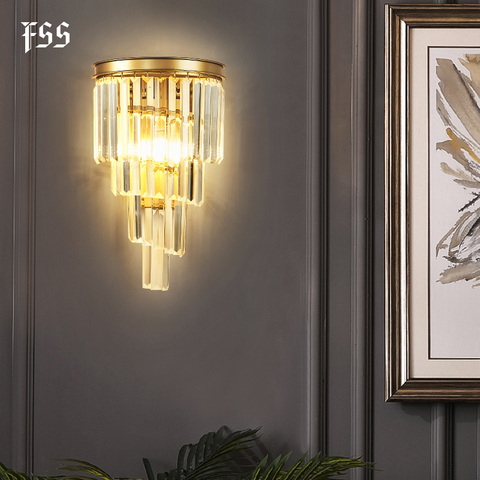 FSS Modern Bedsides Wall Sconce Lamps Luxury Golden Crystal Wall Light Fixtures Bedside LED Wall Lamps For Bedroom  Living Room ► Photo 1/6
