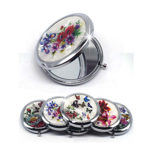 Mini Makeup Compact Pocket Mirror Flower Butterfly Bamboo Metal Portable Two-side Folding Makeup Mirror Vintage Cosmetic Mirrors ► Photo 1/6