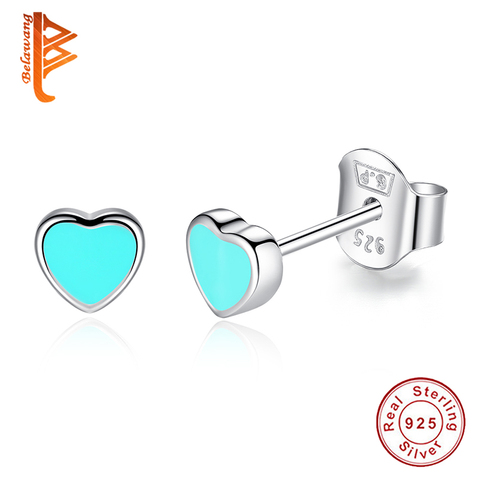 BELAWANG 925 Sterling Silver Blue Enamel Heart Push-back Stud Earrings for Women Girls Sterling-Silver-Jewelry Children Earrings ► Photo 1/6