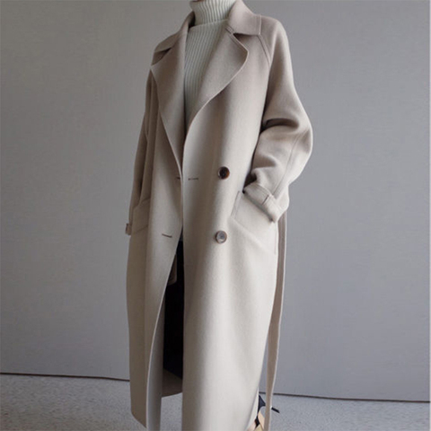 Winter Beige Elegant Wool Blend Women Korean Fashion Black Long Coats Vintage Minimalist Woolen Overcoat Camel Oversize Outwear ► Photo 1/6