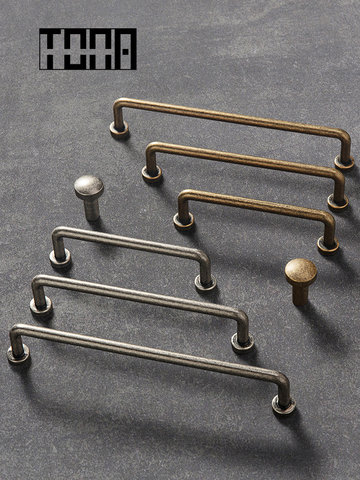 Distressed Bronze Handles Cabinet Pulls Kitchen Door Handles Drawer Knobs Golden Cupboard Handle for Retro Furniture Hardware ► Photo 1/6