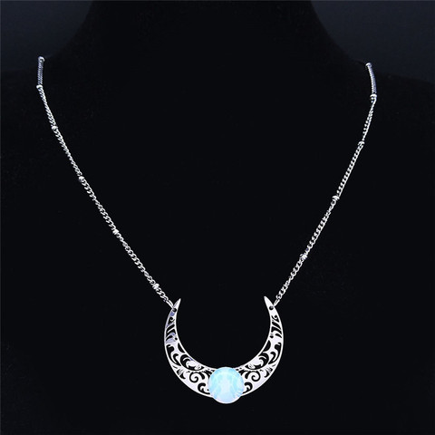 2022 Moon Moonstone Stainless Steel Chain Necklace Women Silver Color Pendants Necklaces Boho Jewelry bijoux femme N1129S04 ► Photo 1/6