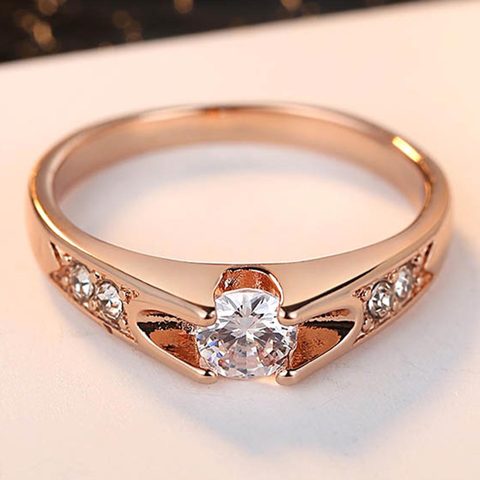 Double Fair Brand 0.5 Carat Cubic Zircon Wedding Rings For Women Rose Gold/Silver Tone Engagement Ring Women's Jewelry DFR249 ► Photo 1/6