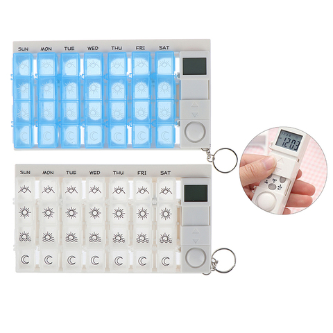 7 Days Pill Box Medicine Pill Case Organizer LED Timer Reminder 28 Grids Weekly Tablets Storage Pill Dispenser Alarm Clock ► Photo 1/6