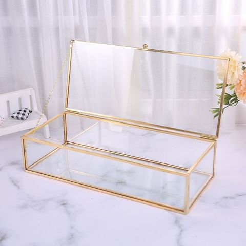 Golden Golden Vintage Glass Lidded Box Edge Bracelet Keepsake Decorative Jewelry Display Personalized Large Clear Rectangle Box ► Photo 1/6