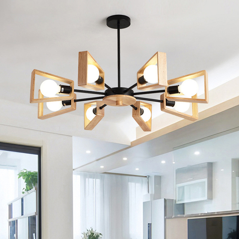 Black White Modern Chandelier Tree Lighting 3/5/6/8 Lights E27 Windmill LED Nordic Wooden Hanging Light for Living Room Bedroom ► Photo 1/6