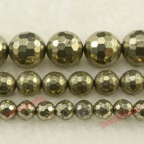 Fctory Price Natural Stone Faceted Iron Pyrite Round Loose Beads 16