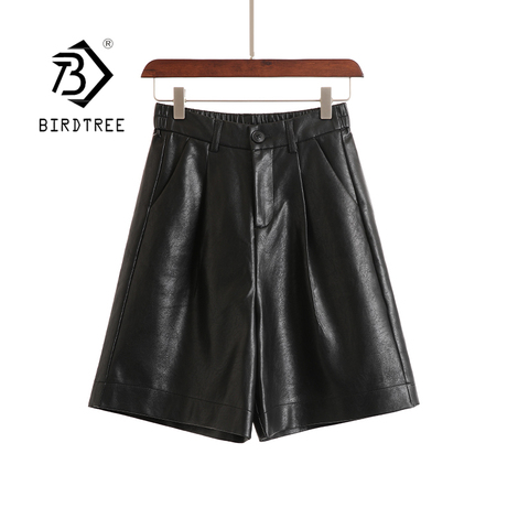 Plus Size S-4XL PU Leather Shorts Women's Autumn Winter Bermuda Elastic Waist Loose Five Points Leather Trouser Shorts B07515R ► Photo 1/6