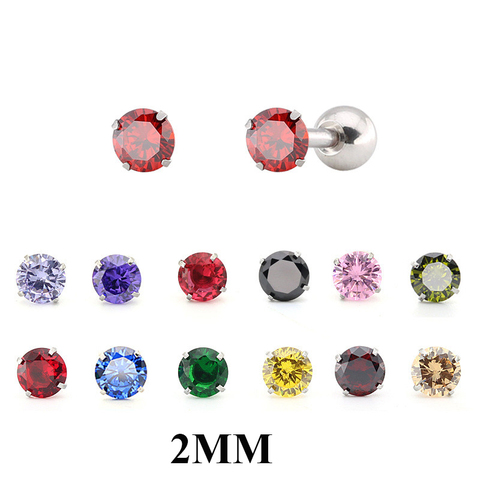 2mm Colorful CZ AAA Zircon Ball Stud Earrings For Women Ear Piercing Studs Stainless Steel Jewelry Women Girl Simple Accessories ► Photo 1/2