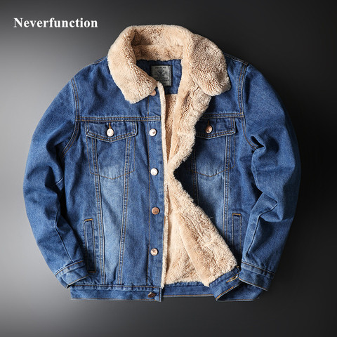 Men Winter Thick warm Wool vintage Slim Fit Jeans Jackets man  Casual Windproof Fleece Thicken Denim Jacket coat Plus Size 5XL ► Photo 1/6