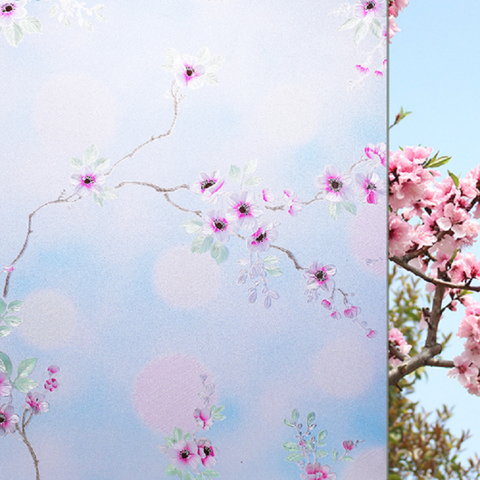 Peach Blossom Pattern Static Cling Glass Film PVC Frosted Home Decals Stained Private Drop-Shipping Heat Insulation Window Foil ► Photo 1/5