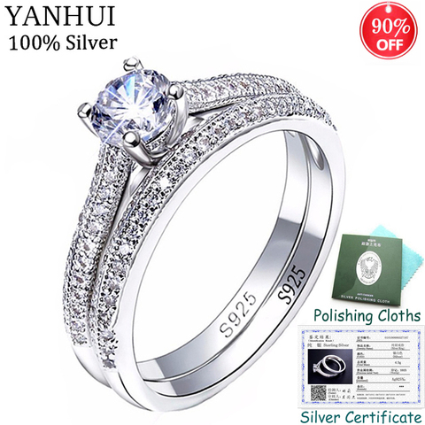 Sent Certificate! Fine Jewelry 100% Original 925 Silver Rings Set for Women Cubic Zircon Engagement Wedding Rings Set Gift CR131 ► Photo 1/6