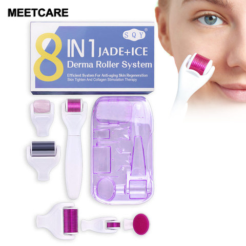 DRS 8in 1 Natural Jade ICE Derma Roller Facial Body Massager Dermaroller Scraper Face Lifting Anti Aging Microneedle Tool ► Photo 1/6