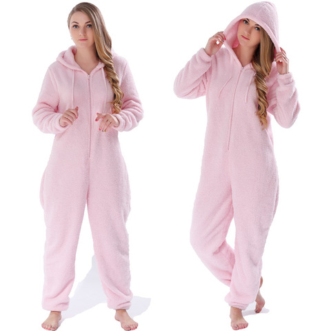 Winter Warm Pyjamas Women Onesies Fluffy Fleece Jumpsuits Sleepwear Overall Large Size Hood Sets Pajamas Onesie For Women ► Photo 1/6