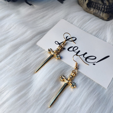 golden colour dagger earrings Sword jewelry Stunning gothic fashion women gift pendant classical new 2022 darkness simple ► Photo 1/6