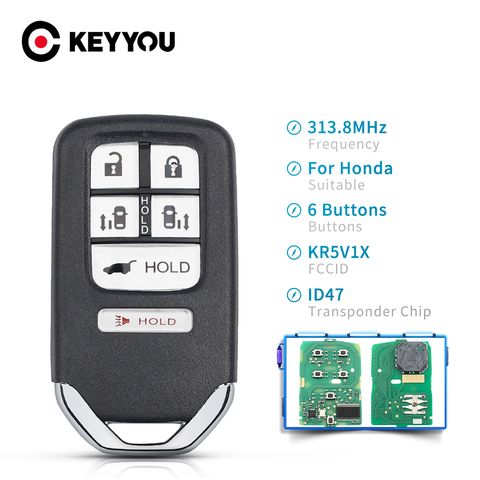 KEYYOU For Honda Odyssey Driver 2014 2015 2016 2017 Smart Car Key 313.8Mhz 6 5+1 Buttons ID47 Chip FCCID KR5V1X FSK ► Photo 1/6