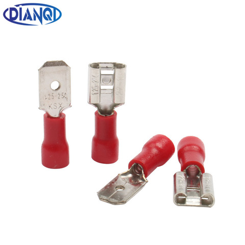 100pcs FDD1.25-250 MDD1.25-250 6.3mm Red Female + Male Spade Insulated Electrical Crimp Terminal Connectors Wiring Cable Plug ► Photo 1/5