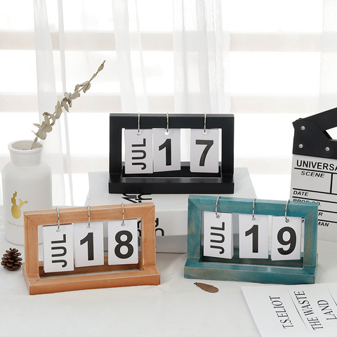 Simple Wooden Desk Calendar Manual Flip Desk Calendar Decoration Decoration Creative Gift Office Decoration Study furnishings ► Photo 1/5