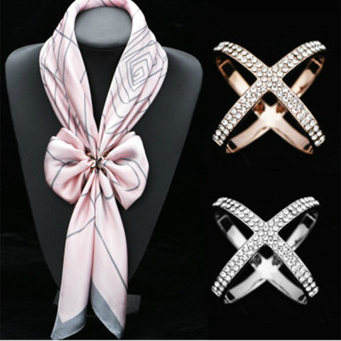 Cross Brooches X Shape Scarf Buckle Crystal Brooches For Women Hollow Scarves Buckle Brooch Jewelry Clothing Accesories ► Photo 1/6