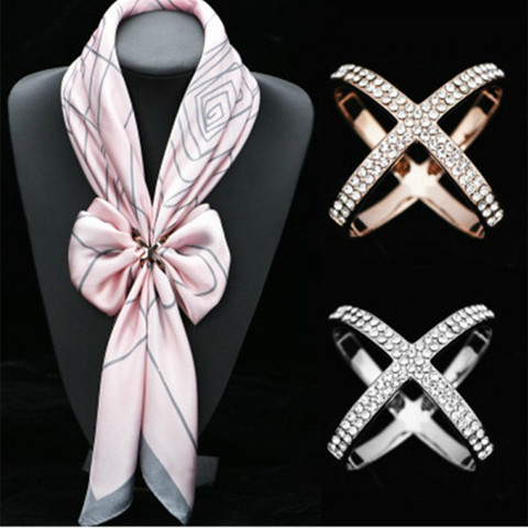 Women Shawl Scarves Silk Ring Clip Scarf Buckle Brooch Wedding Fashion  Jewelry