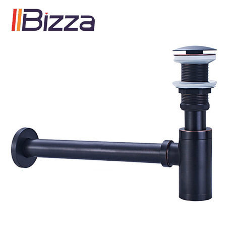 IIBizza Basin Bottle Trap Brass Bathroom Sink Siphon Drains with Pop Up Drain Black P-TRAP Pipe Waste ► Photo 1/6