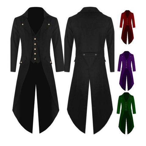 Adult Men Victorian Costume 4 Colors Tuxedoed Tailcoat Gothic Steampunk Trench Coat Frock Outfit Overcoat Uniform Tailcoat Party ► Photo 1/6