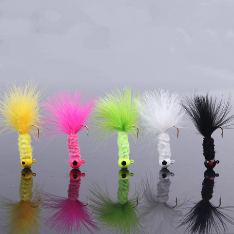Fishing Lure Feather Jig Head Hook Artificial Lures Bind Fur Barbed Hooks 1g 2g 3.5g Lot 5 Pieces Sale ► Photo 1/6