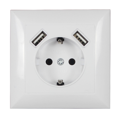 2022 EU Plug Socket Dual USB Port socket Wall Charger Adapter Charging 2A Wall Charger Adapter Power Outlet white V6-01 ► Photo 1/6