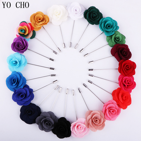 YO CHO Wedding Silk Boutonniere Groom Brooch Pins Buttonhole Groomsmen Boutonniere Artificial Rose Flower Prom Party Accessories ► Photo 1/6