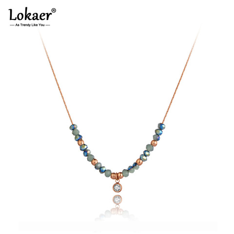 Lokaer Original Design Titanium Steel Colorful Crystal Charm Pendant Necklaces Trendy Rose Gold Choker Necklace For Women N20112 ► Photo 1/5