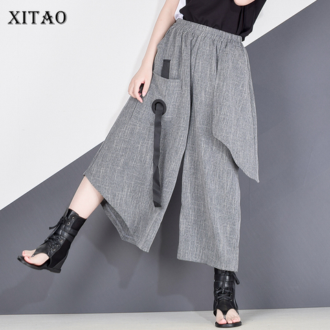 XITAO High Waist Patchwork Hit Color Pants Women Clothes 2022 Summer Autumn Fashion Elastic Waist Casual Wide Leg Pants XJ4619 ► Photo 1/6