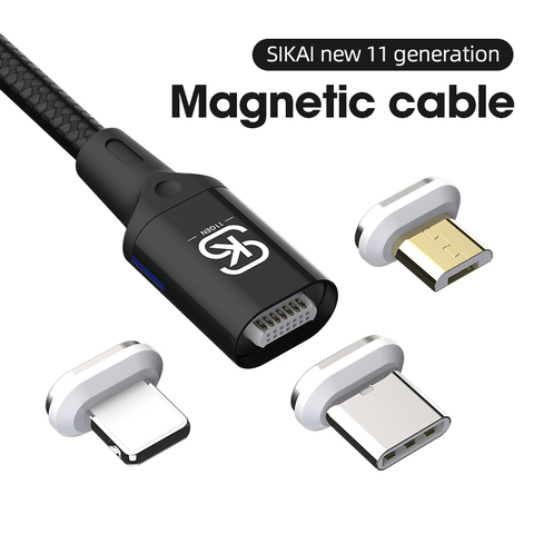 SIKAI 3A Magnetic Cable Micro USB Type C Lightning plug For iPhone Samsung Huawei xiaomi oneplus Magnet Fast Charging 0.2 0.5 1m ► Photo 1/6