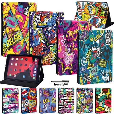 Tablet Folio Leather Stand Case Cover -For Apple IPad /iPad Mini /iPad Air /iPad Pro 7.9 9.7 10.2 10.5 11 Inch with Graffiti ► Photo 1/6
