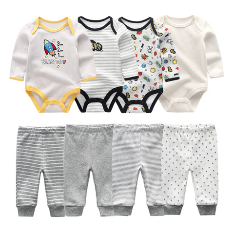 2022 Cotton 6/8PCS Newborn Baby Boy Clothes 0-12M Autumn Bodysuits+Pants Boys Baby Clothing Sets Full Sleeve Baby Girl Clothes ► Photo 1/6