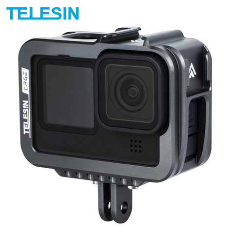 TELESIN Aluminium Alloy Frame Case For GoPro 9 Double Clod Shoe With Charging Port For GoPro Hero 9 Black Camera Accessories ► Photo 1/6