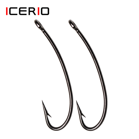 ICERIO 500PCS Nymphs Dry Flies Fly Tying Hook Curved York Bend Straight Eye 3X Long Shank Standard Wire Sharp Point Black Nickel ► Photo 1/6