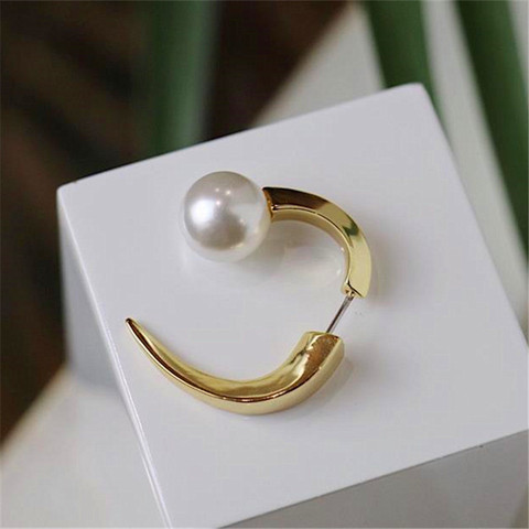 2022 New Design gold column metal wire tip, ox horn geometric twisted metal, pearl earrings for female girls gift party ► Photo 1/6