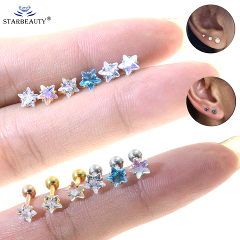 1Pair  Star AB Clear Gem Surgical steel Tiny Hoop Earring Cz Tragus Daith Rook Cartilage Ear Piercing Jewelry ► Photo 1/6