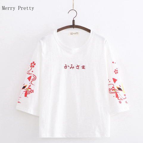 2022 Summer Women Cotton T-Shirt Fashion Cartoon Embroiery Base Tops Round Neck Short Sleeve Loose Female Japan Harakuju Tops ► Photo 1/6