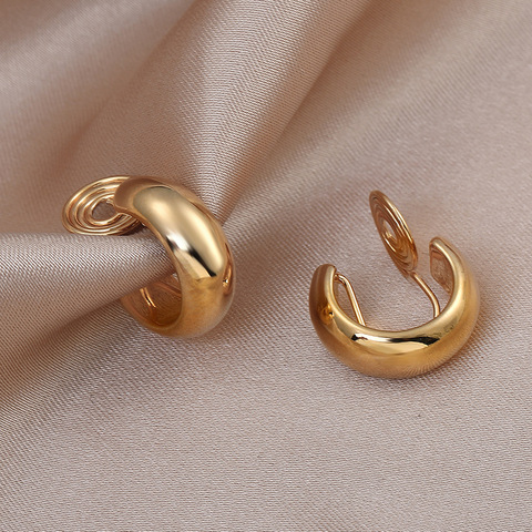 Vintage Golden Minimalist C Shape Clip on Hoop Earrings Non Pierced Cute Earrings for Women 2022 Trend Jewelry Gift ► Photo 1/1