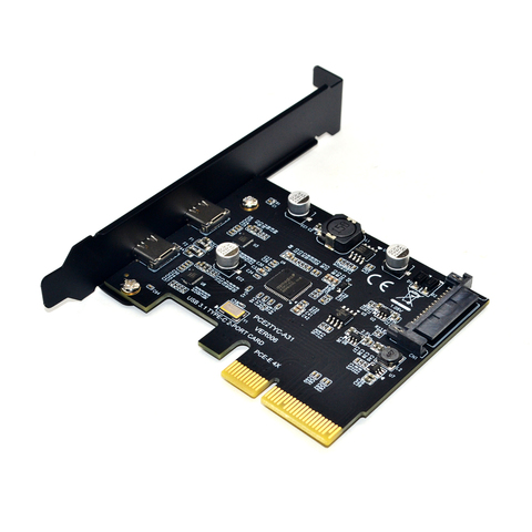 USB 3.1 PCIE Raiser Card Dual Reversible USB 3.1 Gen 2 Type-C Ports PCI-E PCI Express X4 SATA 15Pin Connector 10Gbps Add On Card ► Photo 1/6