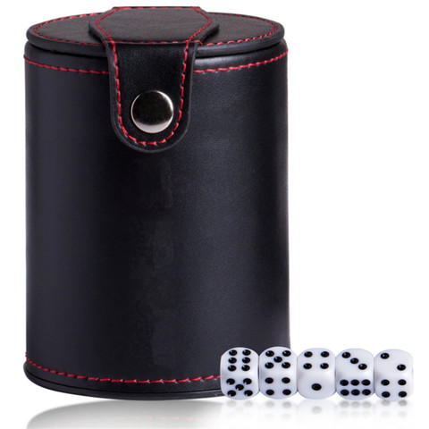 1 Pcs 80*105mm Double layer Dice Cups New Black PU Leather Red Flannel Dice Cup Bar Game Supplies With 6pcs Dices ► Photo 1/5