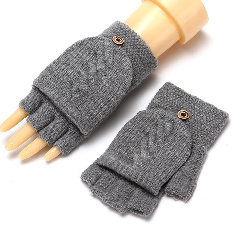 Wool Knitted Fingerless Flip Gloves Winter Warm Flexible Touchscreen Gloves for Men Women Unisex Exposed Finger Mittens Glove ► Photo 1/6