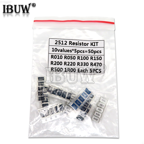 50PCS 1% 2512 SMD Resistor Samples kit 10ValueX5PCS=50pcs 1R00 R500 R470 R330 R220 R200 R150 R100 R050 R010 ► Photo 1/2