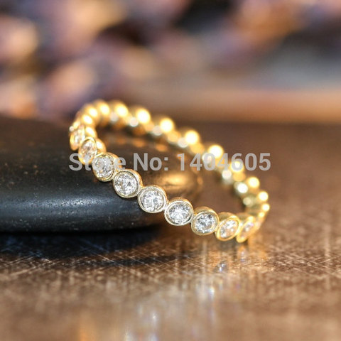 100% 925 silver stamp 925 2015 high quality bezel setting brilliant cz eternity ring Full cz paved band yellow gold & white gold ► Photo 1/3