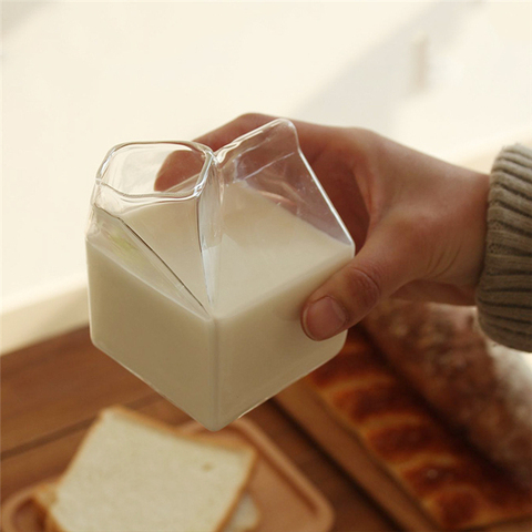 1 piece 250ML Half Pint Milk Carton Style Creative Mini Creamer Jug Glass Milk Mug ► Photo 1/6