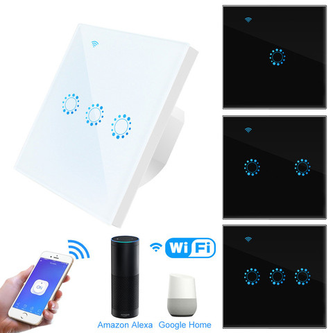 WiFi Smart Light Switch Glass Panel Touch Switch Compatible with Alexa Google Home Smart Wall Switch 10A 90-250V Timer Function ► Photo 1/6