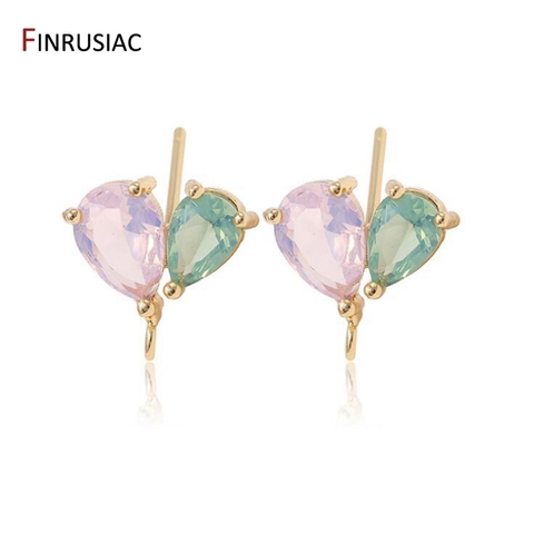 DIY Earring Findings Unique Design Inlaid Exquisite Zircon 14K Gold Heart Shape Stud Earrings Hooks Accessories Jewelry Making ► Photo 1/6