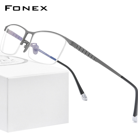 FONEX Pure Titanium Glasses Men Square Eyewear 2022 New Male Half Optical Frames Myopia Prescription Eyeglasses 85640 ► Photo 1/6