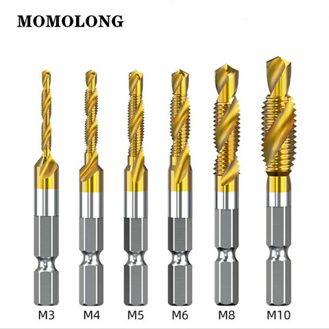 6PCS/Set M3-M10 Tap Drill Bits Shank Titanium Coated HSS Drilling Tap Bits Thread Screw Tools Machine Taps ► Photo 1/6